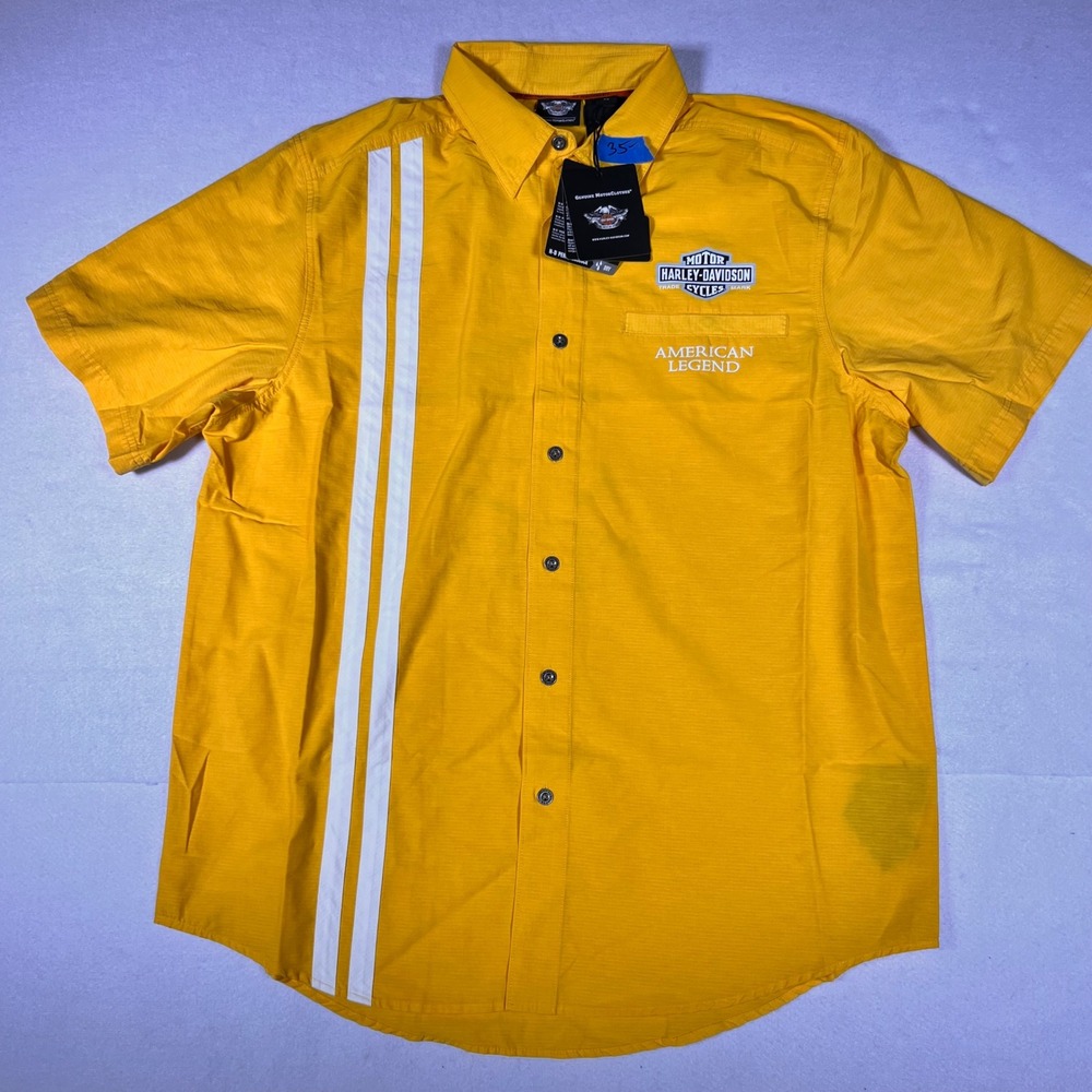 Harley-Davidson Mens XL Performance Button Up Shirt Yellow American Legend NWT